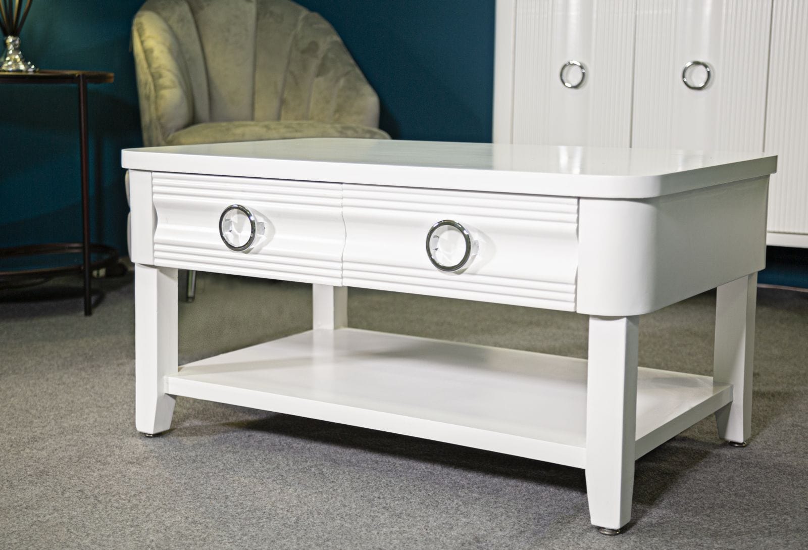 Masa de cafea din lemn si metal, Shine Alb, L90xl60xH47 cm (7)