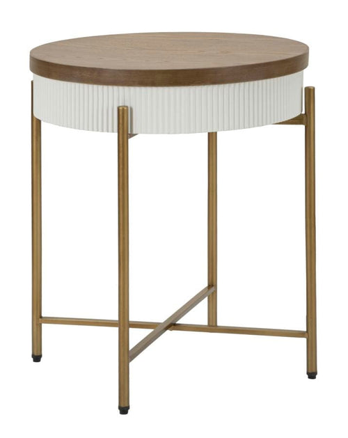 Mauro Ferretti Masa de cafea din MDF si lemn, Tolosa Alb / Maro / Auriu, Ø54,5xH61 cm