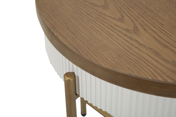 Mauro Ferretti Masa de cafea din MDF si lemn, Tolosa Alb / Maro / Auriu, Ø54,5xH61 cm