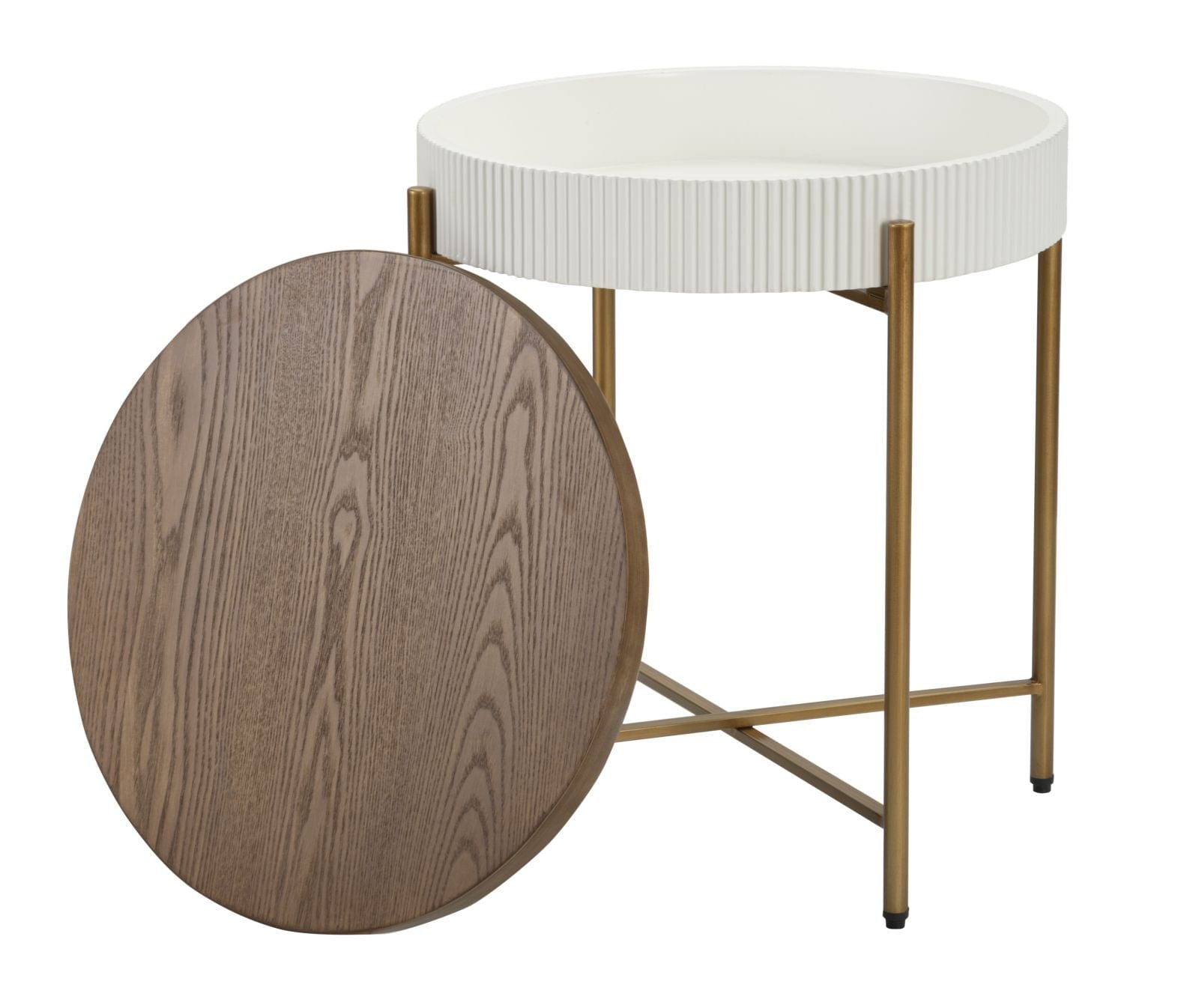 Mauro Ferretti Masa de cafea din MDF si lemn, Tolosa Alb / Maro / Auriu, Ø54,5xH61 cm