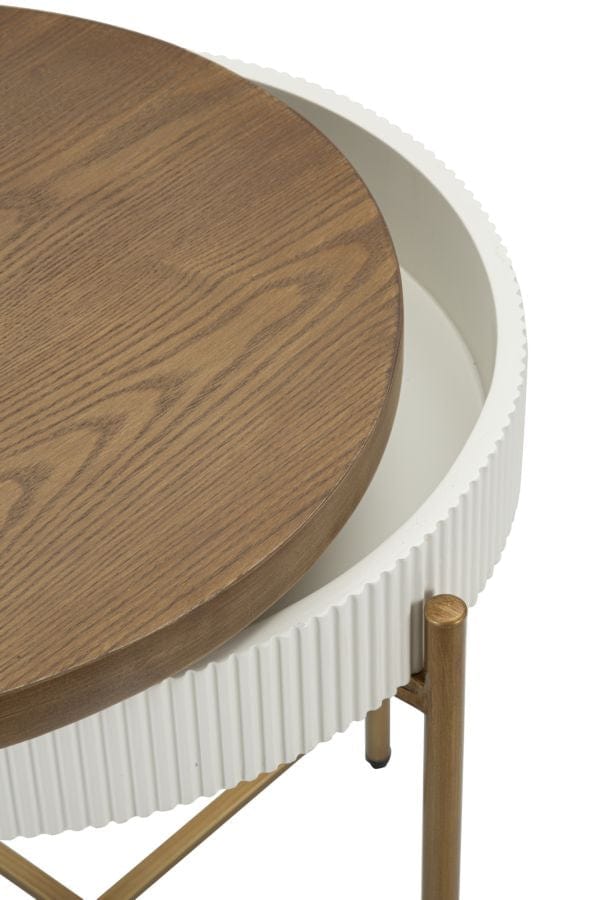 Mauro Ferretti Masa de cafea din MDF si lemn, Tolosa Alb / Maro / Auriu, Ø54,5xH61 cm