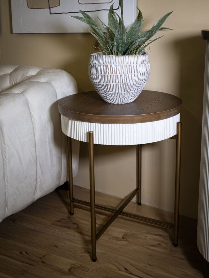 Mauro Ferretti Masa de cafea din MDF si lemn, Tolosa Alb / Maro / Auriu, Ø54,5xH61 cm