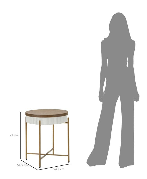 Mauro Ferretti Masa de cafea din MDF si lemn, Tolosa Alb / Maro / Auriu, Ø54,5xH61 cm