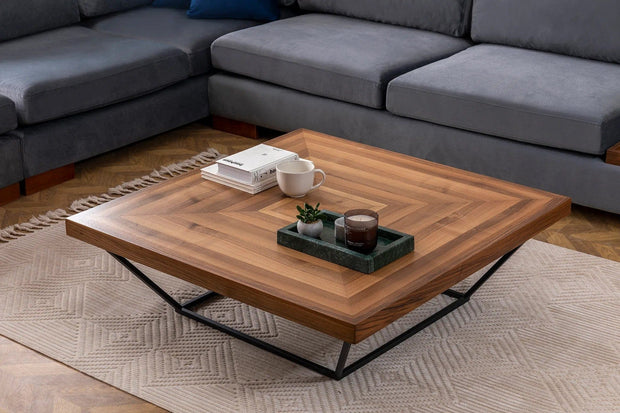 Asir Masa de cafea din MDF si metal, Cora Nuc / Negru, L100xl100xH32 cm