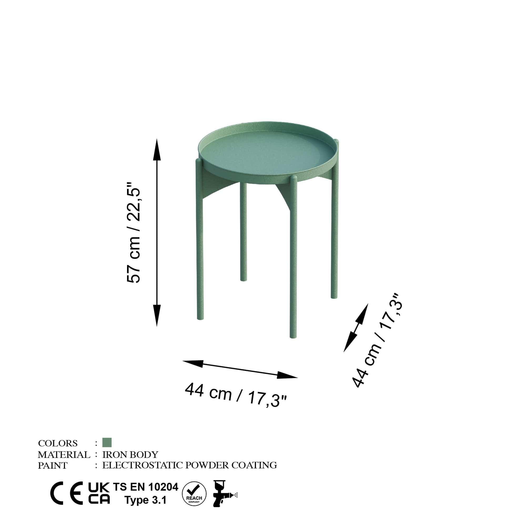 Asir Masa de cafea din metal, Shb-002-E Verde, Ø44xH57 cm