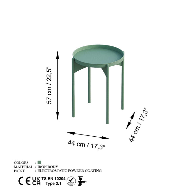 Asir Masa de cafea din metal, Shb-002-E Verde, Ø44xH57 cm