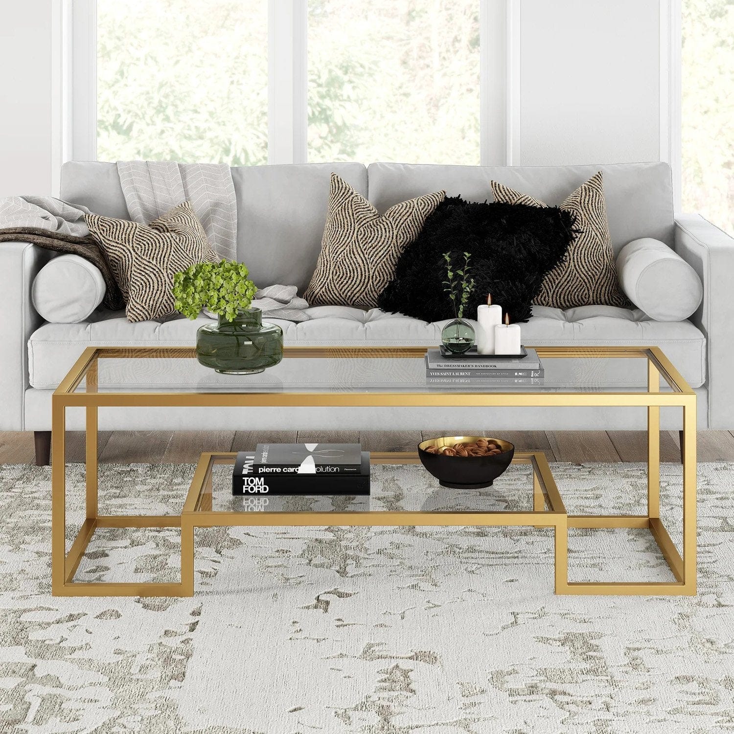 Asir Masa de cafea din metal si sticla, Atlantic Auriu / Transparent, L100xl50xH50 cm