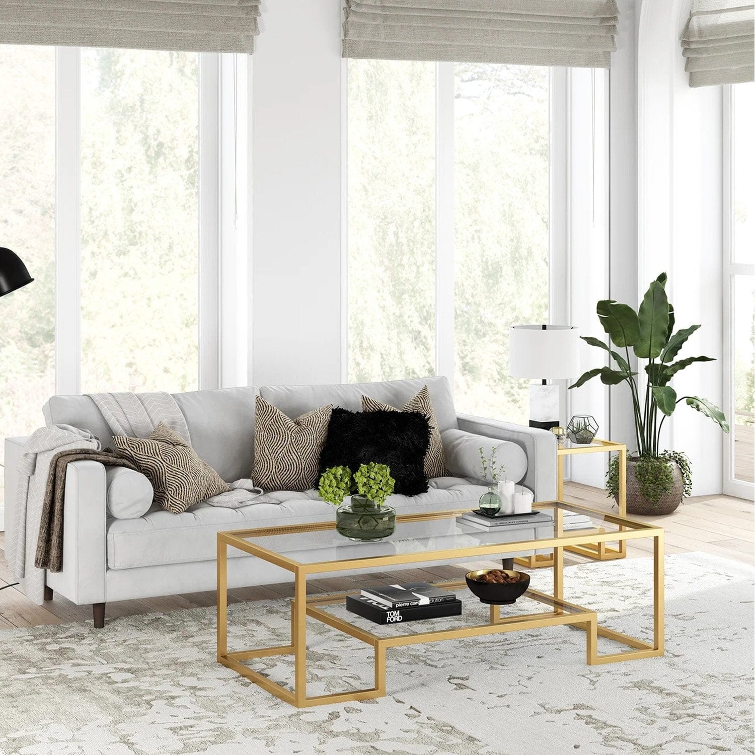 Asir Masa de cafea din metal si sticla, Atlantic Auriu / Transparent, L100xl50xH50 cm