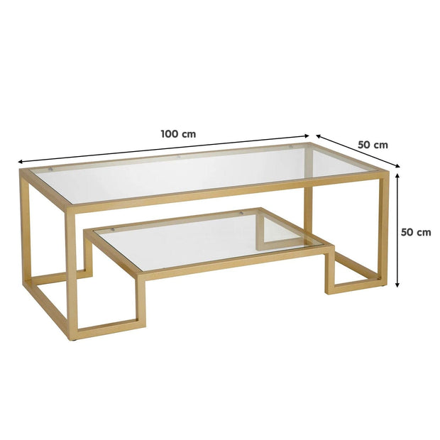 Asir Masa de cafea din metal si sticla, Atlantic Auriu / Transparent, L100xl50xH50 cm