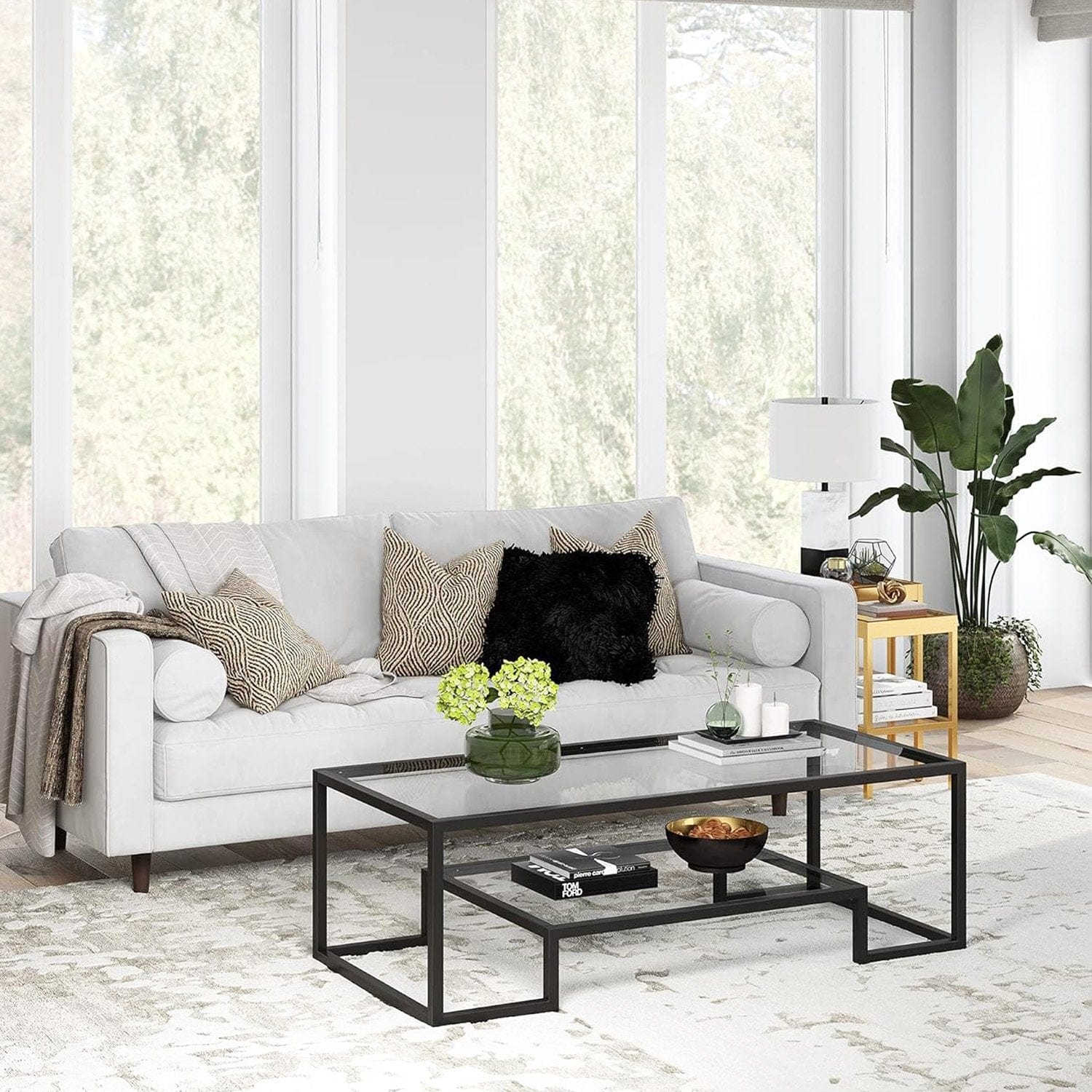 Asir Masa de cafea din metal si sticla, Atlantic Negru / Transparent, L100xl50xH50 cm