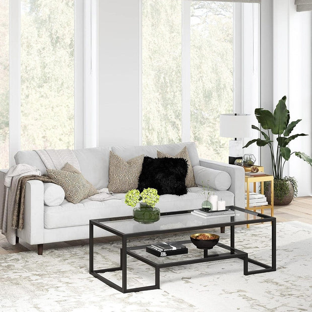 Asir Masa de cafea din metal si sticla, Atlantic Negru / Transparent, L100xl50xH50 cm