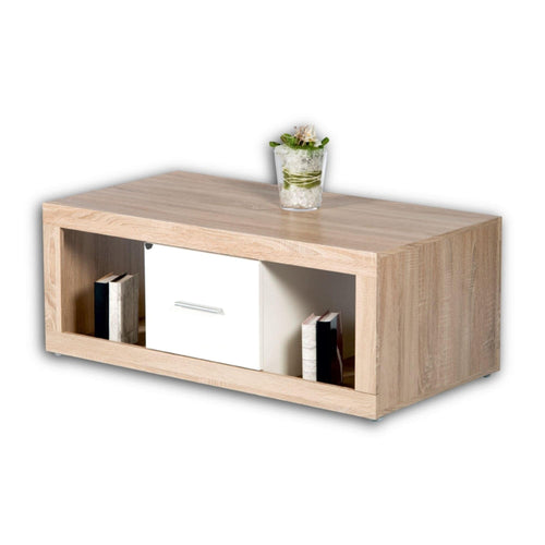 BFSummer Masa de cafea din pal, cu 1 sertar Cannes Stejar Sonoma / Alb, L115xl60xH46 cm