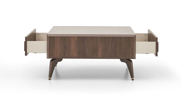 Masa de cafea din pal, cu 2 sertare, Venera Nuc Inchis, L92,7xl92xH43,3 cm (5)