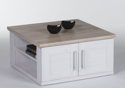 BFSummer Masa de cafea din pal cu 4 usi Romina Alb / Stejar San Remo, L80xl80xH40 cm