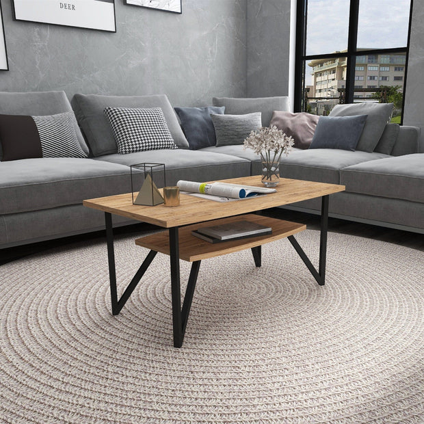 Asir Masa de cafea din pal si metal, Asens Small Pin Atlantic / Negru, L90xl50xH42 cm