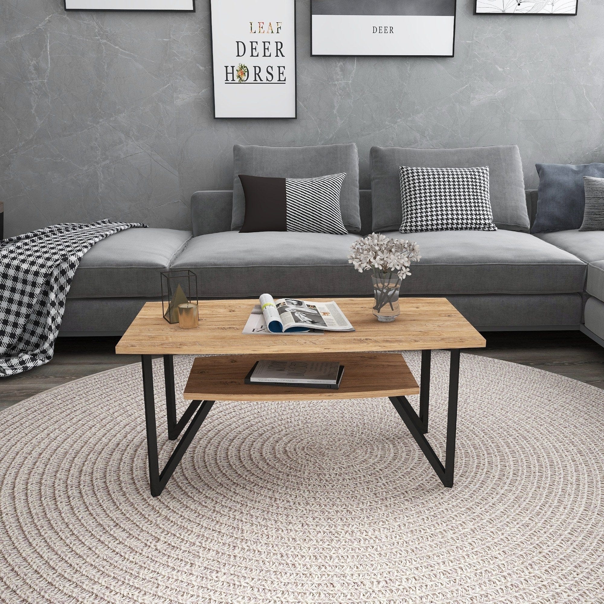 Asir Masa de cafea din pal si metal, Asens Small Pin Atlantic / Negru, L90xl50xH42 cm