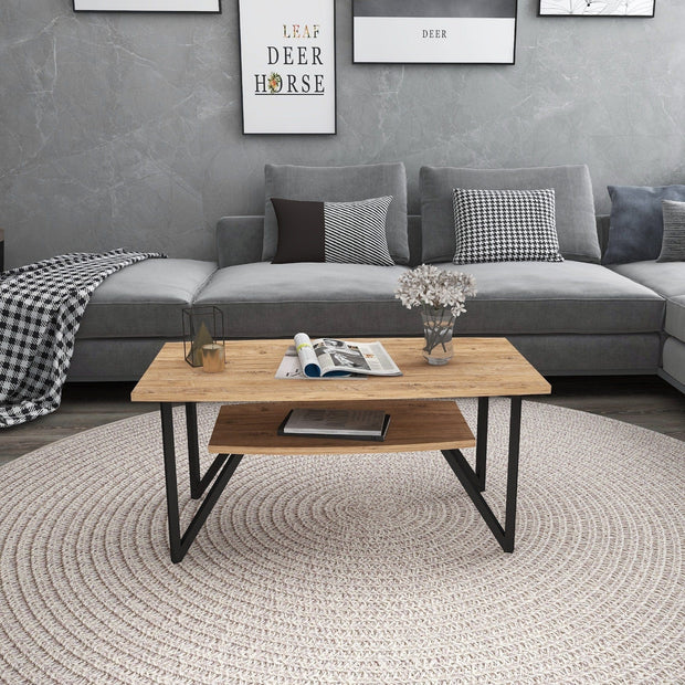 Asir Masa de cafea din pal si metal, Asens Small Pin Atlantic / Negru, L90xl50xH42 cm