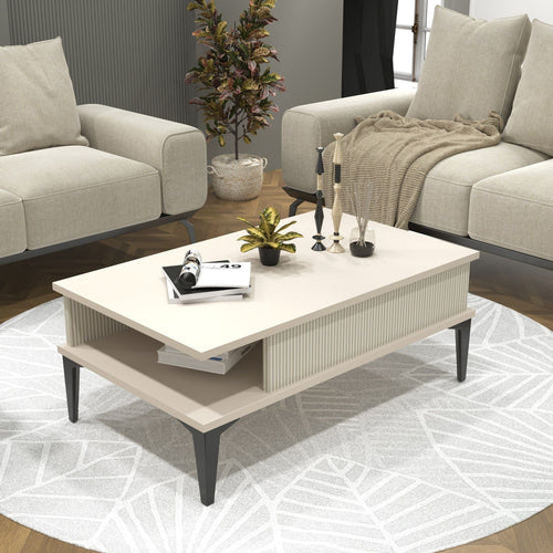 Asir Masa de cafea din pal si metal, Marin Crem / Antracit, L90xl54xH42 cm