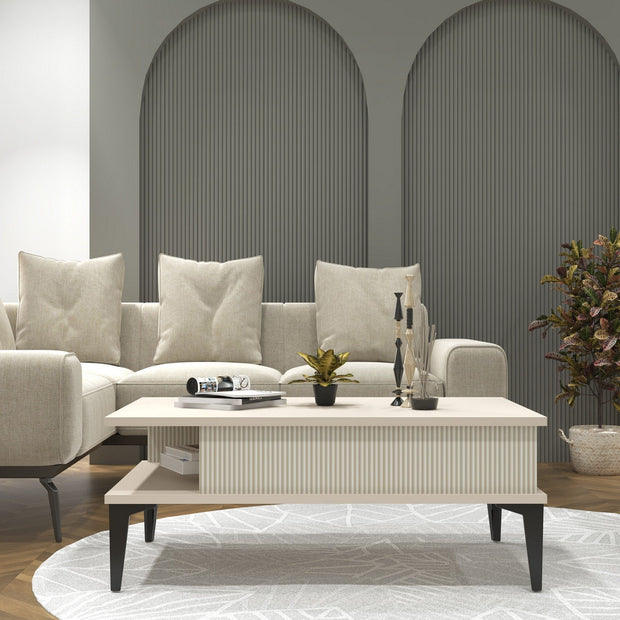 Asir Masa de cafea din pal si metal, Marin Crem / Antracit, L90xl54xH42 cm