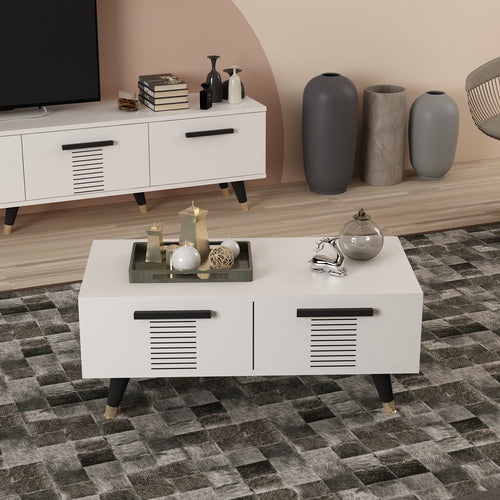 Asir Masa de cafea din pal si plastic, Asimo Alb / Negru, L90xl45xH38 cm