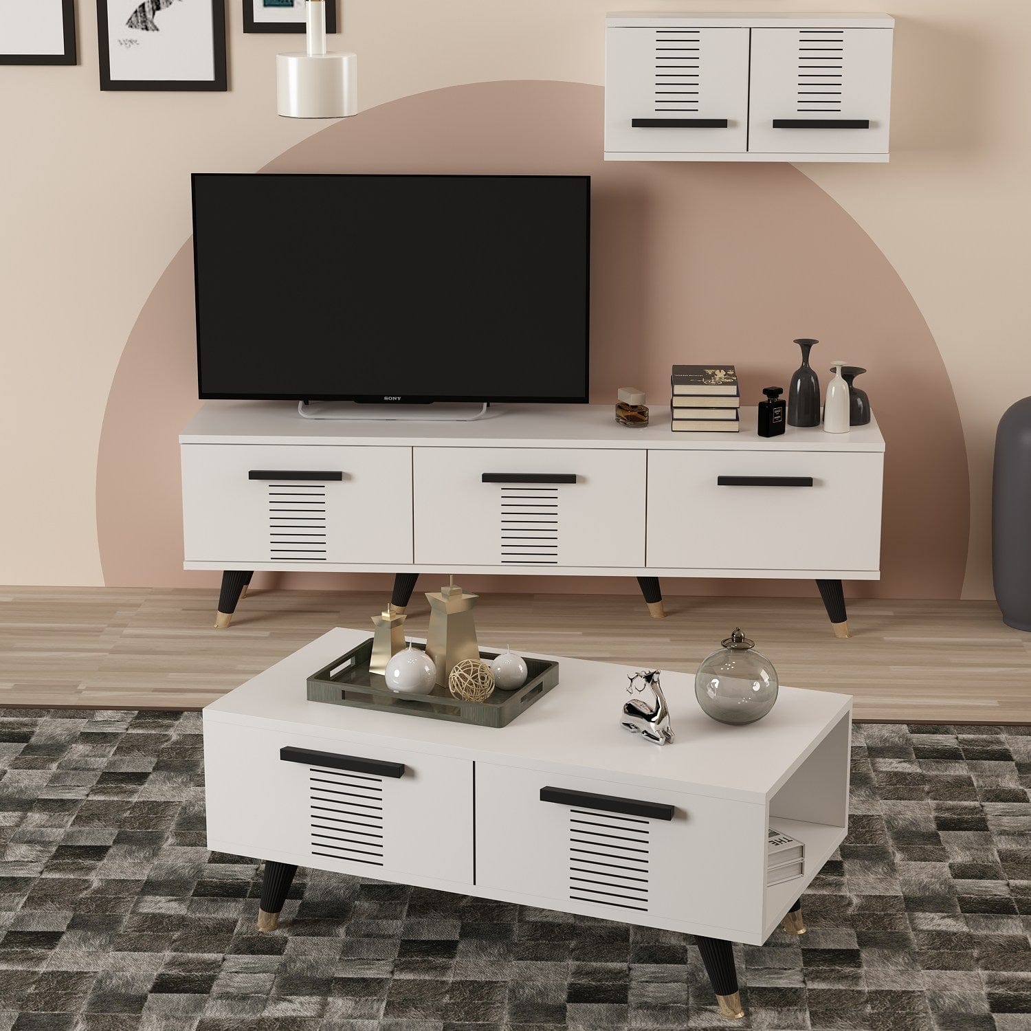 Asir Masa de cafea din pal si plastic, Asimo Alb / Negru, L90xl45xH38 cm