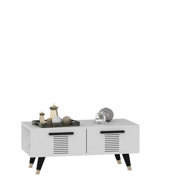 Asir Masa de cafea din pal si plastic, Asimo Alb / Negru, L90xl45xH38 cm