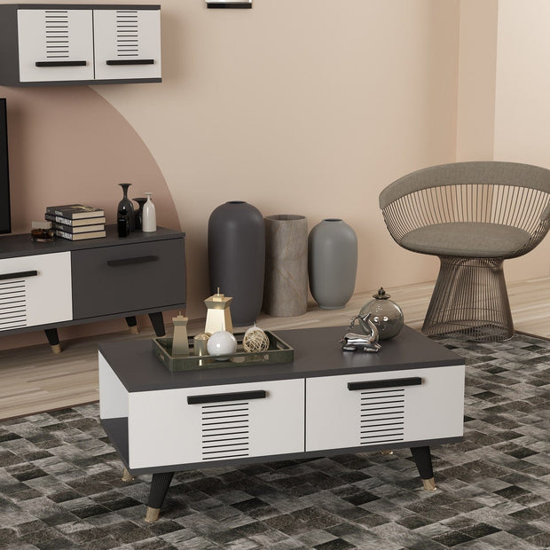 Asir Masa de cafea din pal si plastic, Asimo Antracit / Alb / Negru, L90xl45xH38 cm