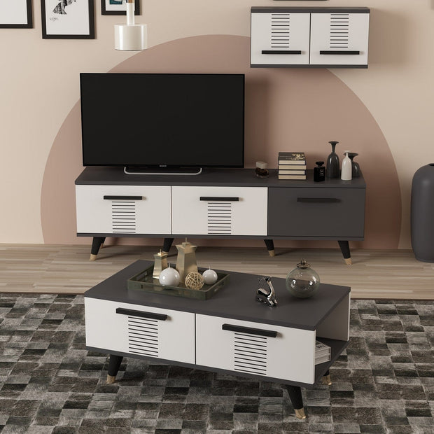 Asir Masa de cafea din pal si plastic, Asimo Antracit / Alb / Negru, L90xl45xH38 cm