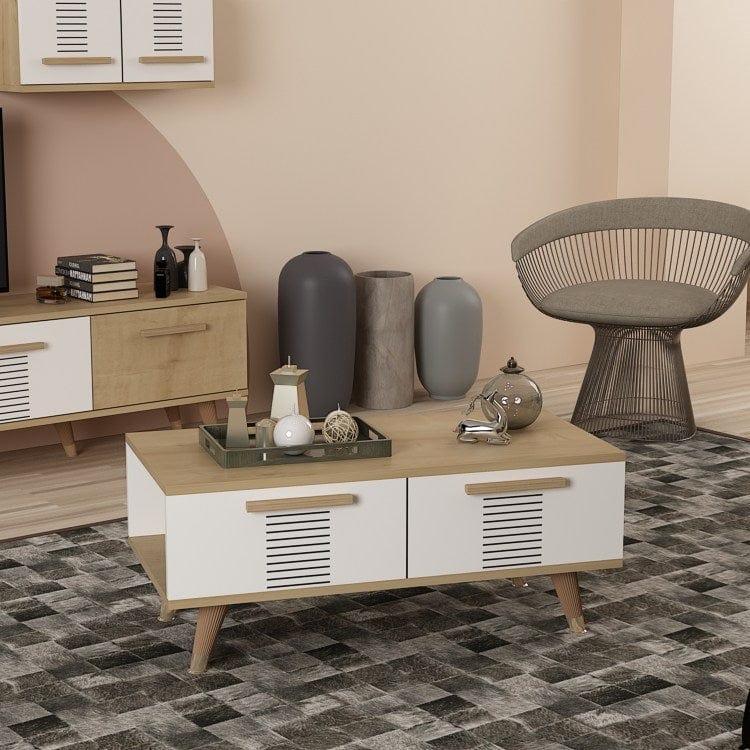 Asir Masa de cafea din pal si plastic, Asimo Stejar Sapphire / Alb, L90xl45xH38 cm