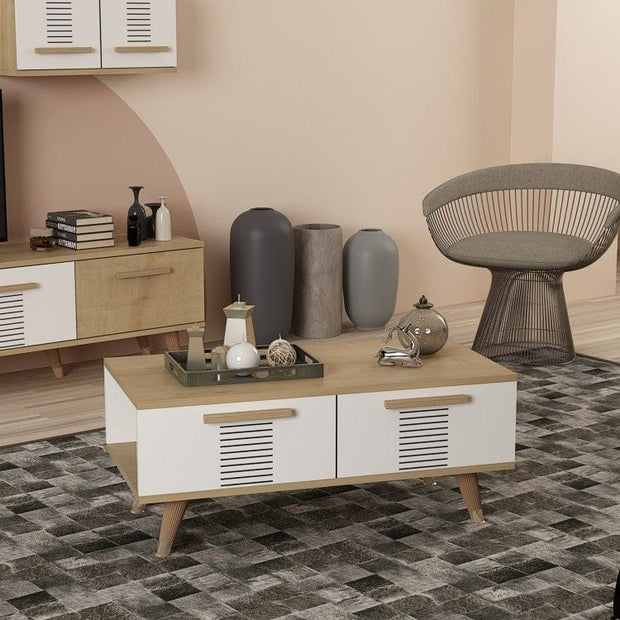 Asir Masa de cafea din pal si plastic, Asimo Stejar Sapphire / Alb, L90xl45xH38 cm