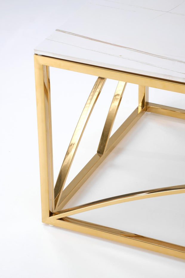 Masa de cafea din piatra sinterizata si metal, Universe 3 Alb / Auriu, L120xl60xH45 cm (7)