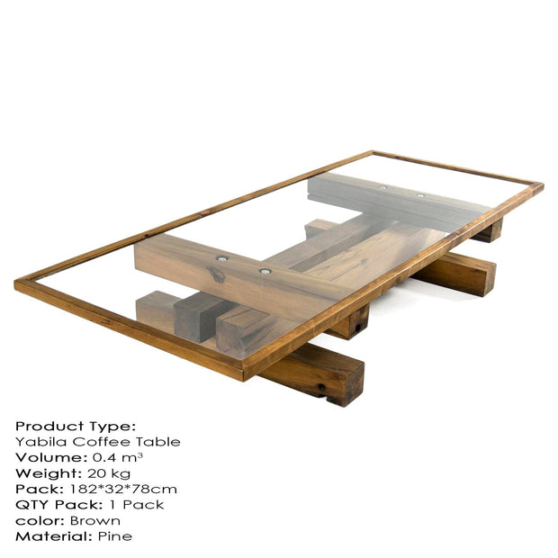 Masa de cafea din sticla si lemn, Yabila Maro, L180xl76xH30 cm (2)