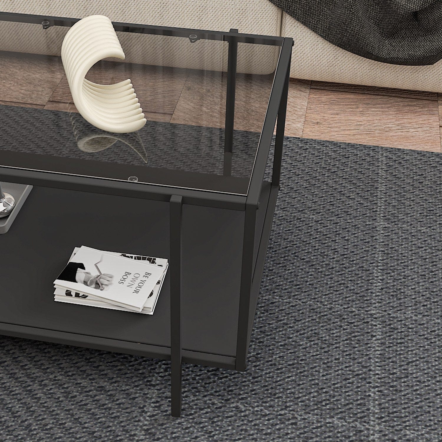 Asir Masa de cafea din sticla si metal, Espa Negru, L90xl50xH45 cm