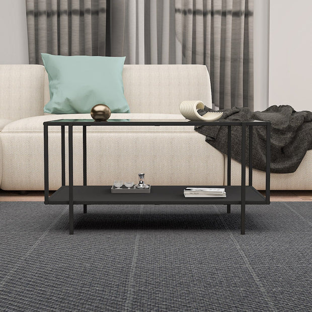 Asir Masa de cafea din sticla si metal, Espa Negru, L90xl50xH45 cm