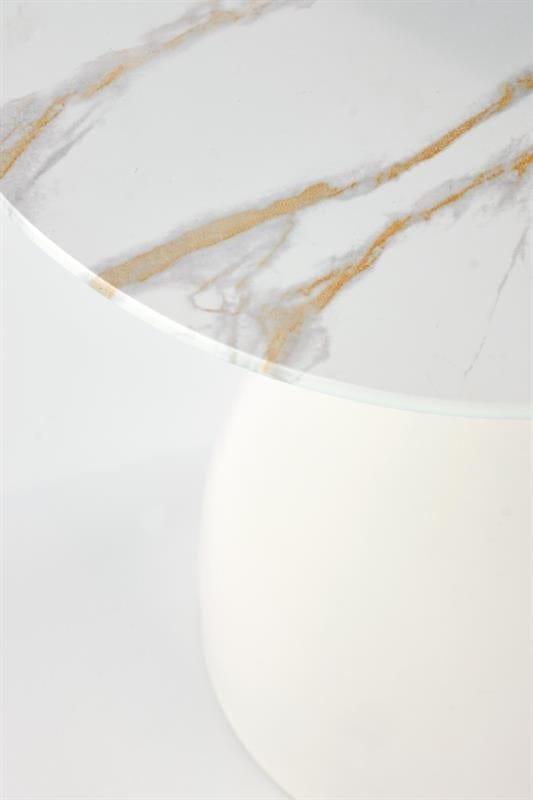 Masa de cafea din sticla si metal, Patrice Marmura / Alb, Ø40xH52 cm (2)