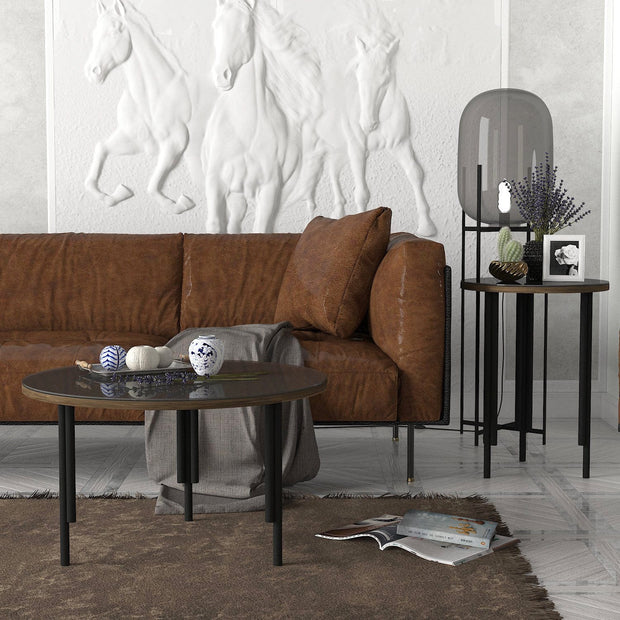 Asir Masa de cafea din sticla si metal, Tiffanie Nuc / Antracit / Negru, L69,5xl69,5xH40,2 cm