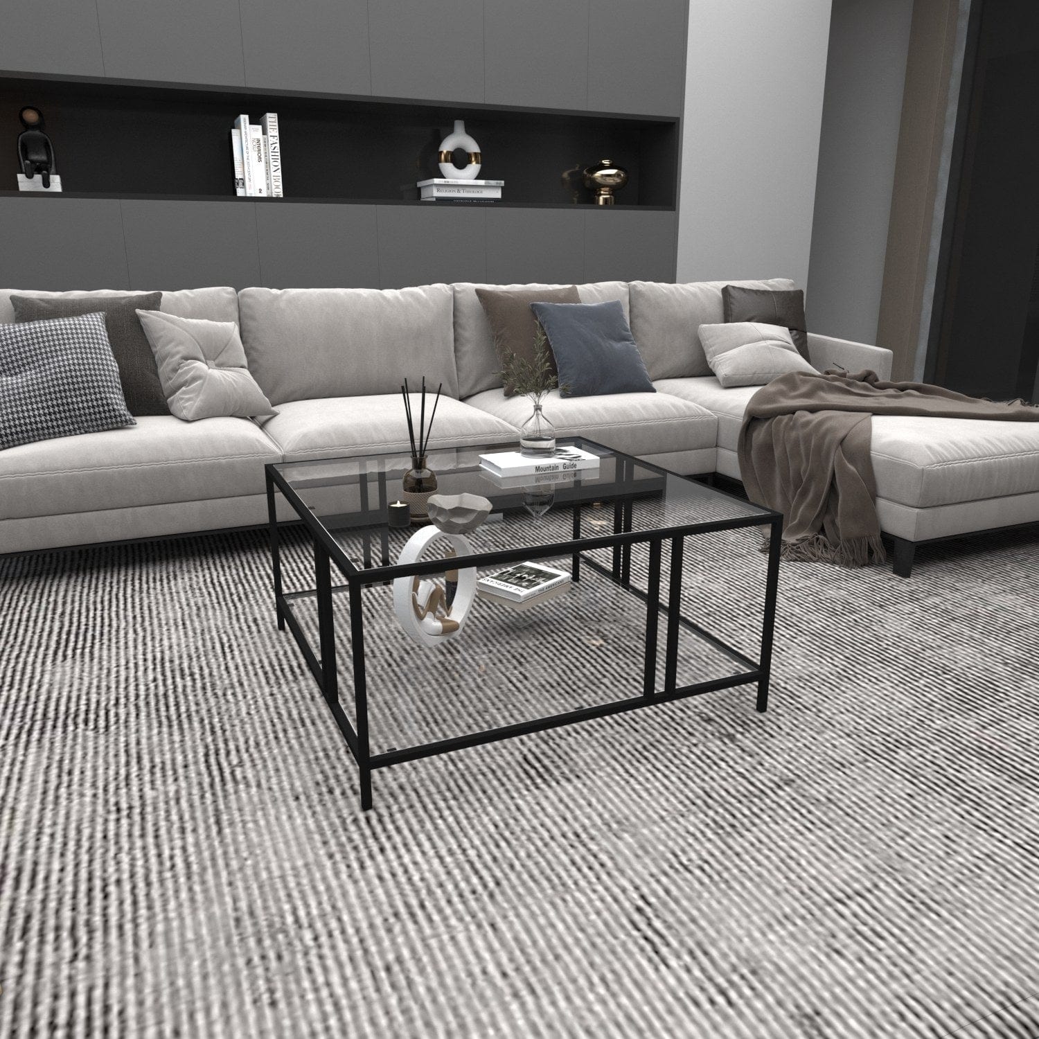 Asir Masa de cafea din sticla si metal, Uranus Negru, L80xl80xH40 cm