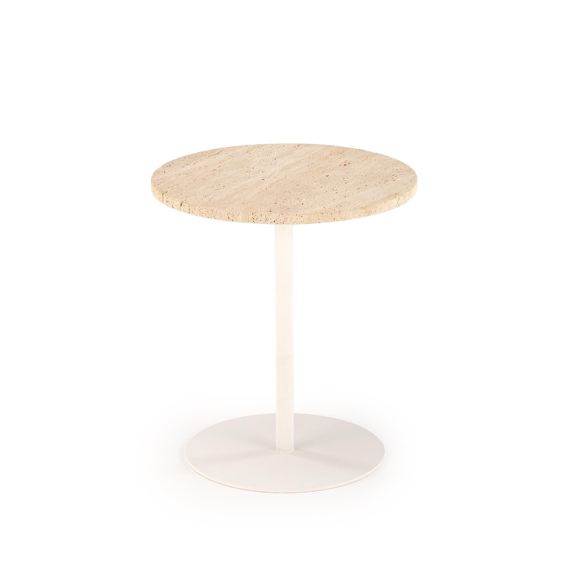 Masa de cafea din travertin si metal, Traverso S Bej / Alb, Ø35xH56 cm