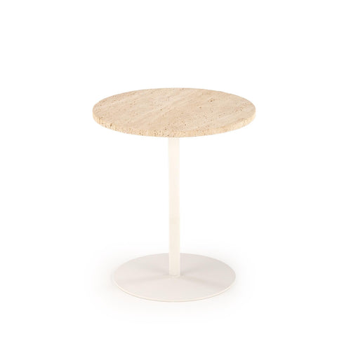 Masa de cafea din travertin si metal, Traverso S Bej / Alb, Ø35xH56 cm