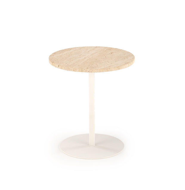 Masa de cafea din travertin si metal, Traverso S Bej / Alb, Ø35xH56 cm