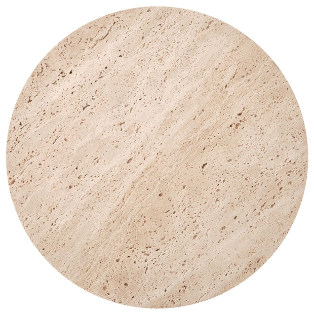 Masa de cafea din travertin si metal, Traverso S Bej / Alb, Ø35xH56 cm (1)