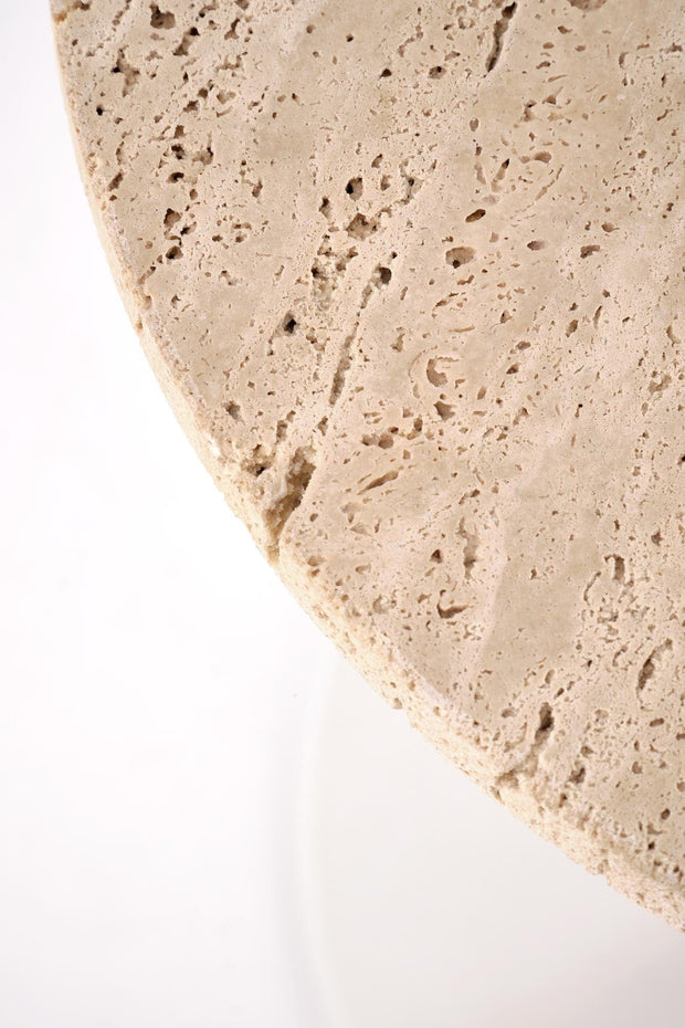 Masa de cafea din travertin si metal, Traverso S Bej / Alb, Ø35xH56 cm (2)