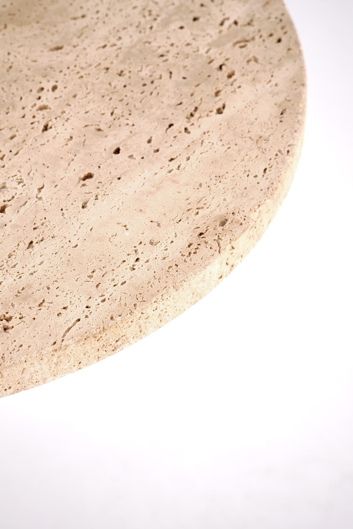 Masa de cafea din travertin si metal, Traverso S Bej / Alb, Ø35xH56 cm (3)