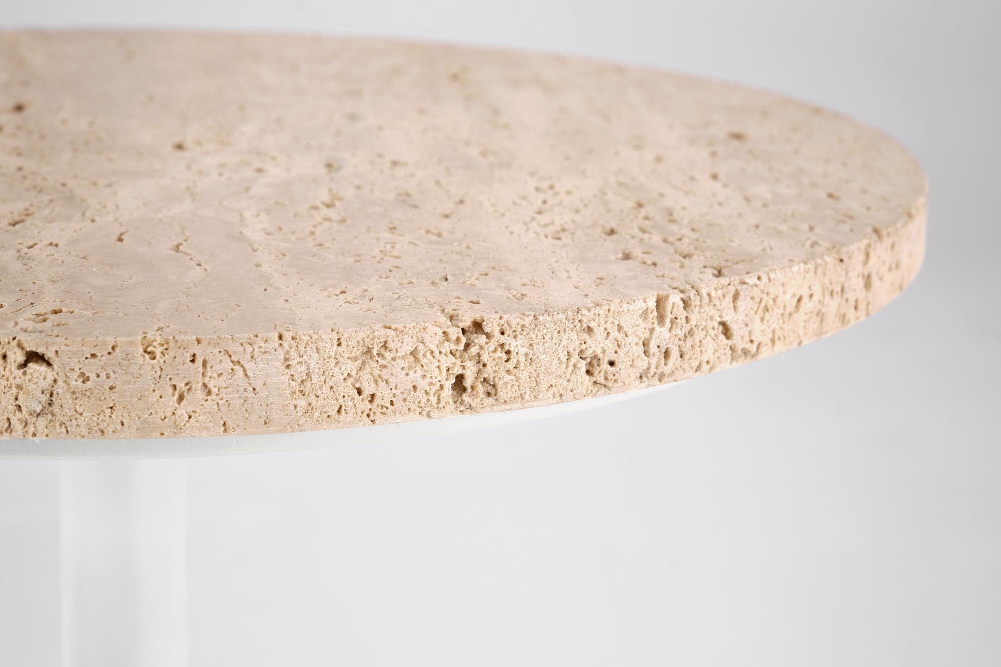 Masa de cafea din travertin si metal, Traverso S Bej / Alb, Ø35xH56 cm (4)