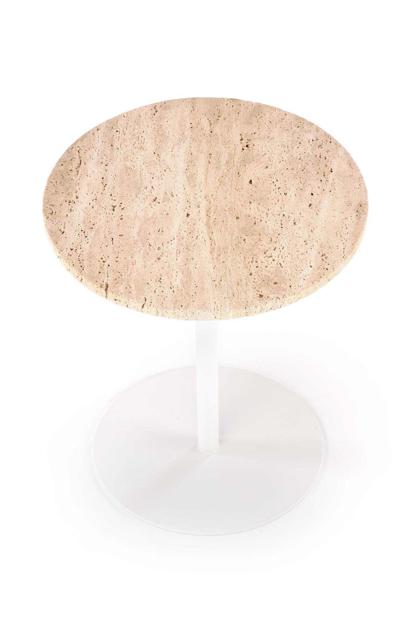Masa de cafea din travertin si metal, Traverso S Bej / Alb, Ø35xH56 cm (5)