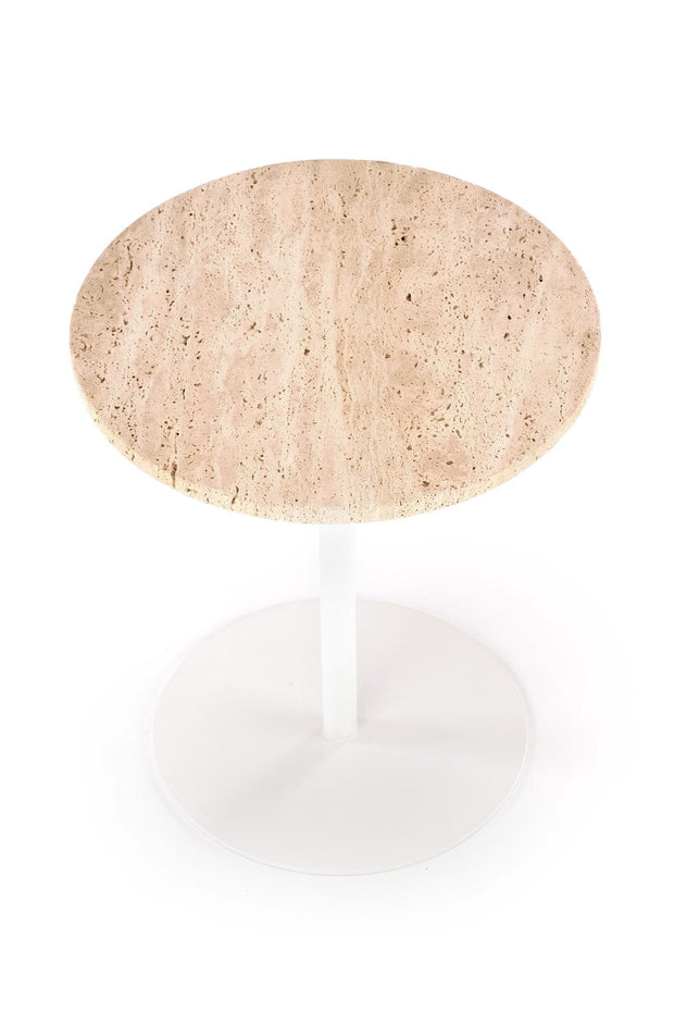Masa de cafea din travertin si metal, Traverso S Bej / Alb, Ø35xH56 cm (5)