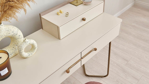 Masa de machiaj din pal, cu 3 sertare, Nicole Crem, L114xl43,8xH78 cm (3)
