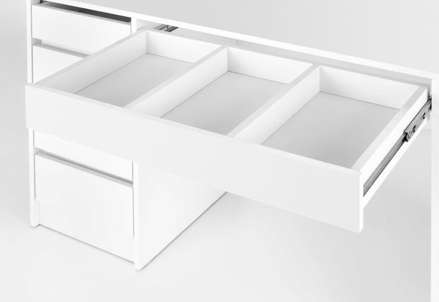 Masa de machiaj din pal cu oglinda, 5 sertare si LED inclus, Hollywood XL Alb, L120xl55xH140 cm (3)