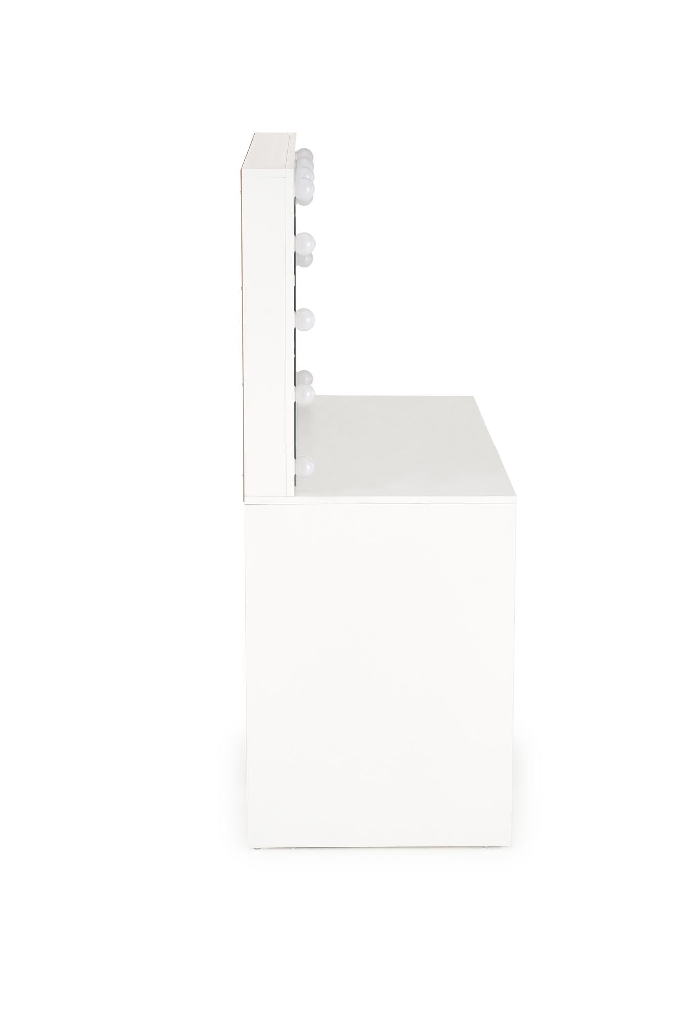 Masa de machiaj din pal cu oglinda, 5 sertare si LED inclus, Hollywood XL Alb, L120xl55xH140 cm (4)