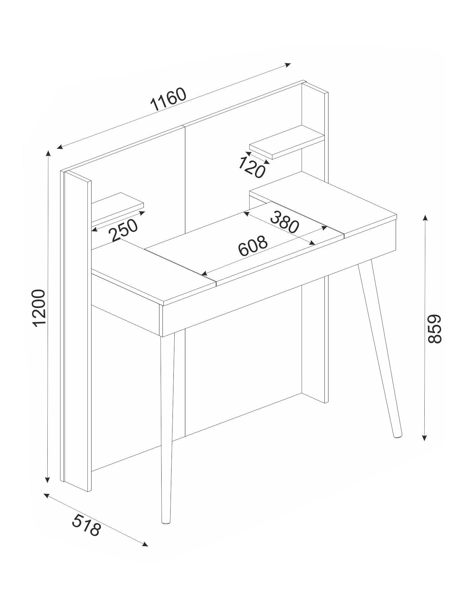 Masa de machiaj din pal cu oglinda, Retro Nuc / Alb, L116xl52xH120 cm (7)